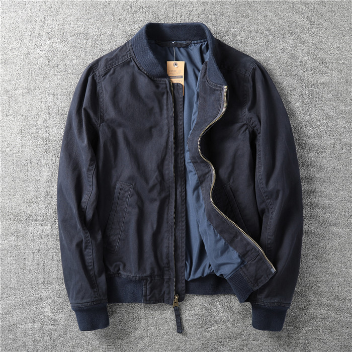 欧美复古春秋冬男装纯棉纯色迷彩厚实修身运动夹克外套棒球服男潮