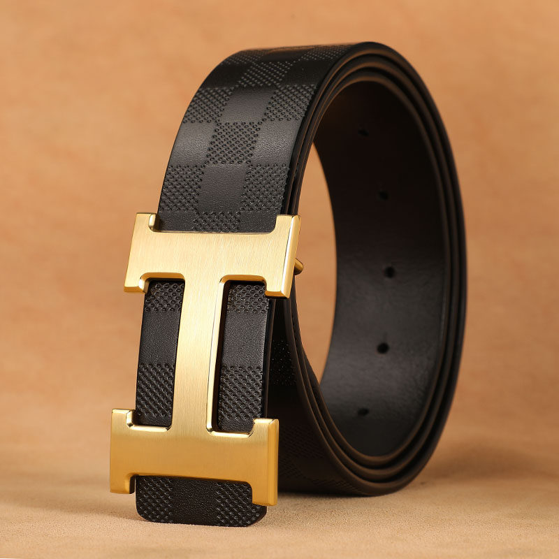 高档皮带男士真皮平滑扣头层纯牛皮中青年腰带腰带