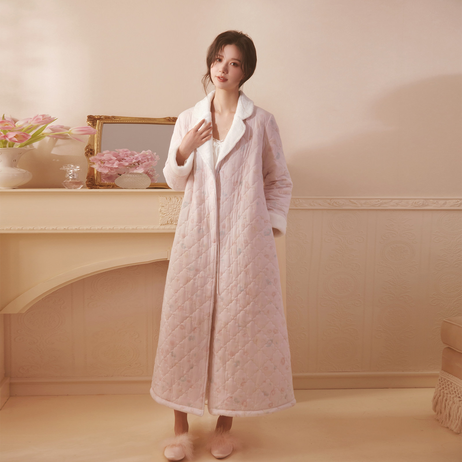 rosetree睡袍冬季长款浴袍浴衣加厚三层夹棉超厚睡袍