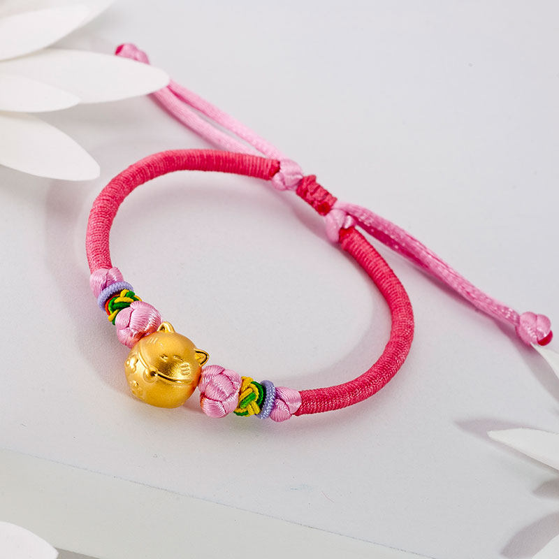 潮宏基珠宝 招财猫黄金手链串珠硬金转运珠足金手串女大