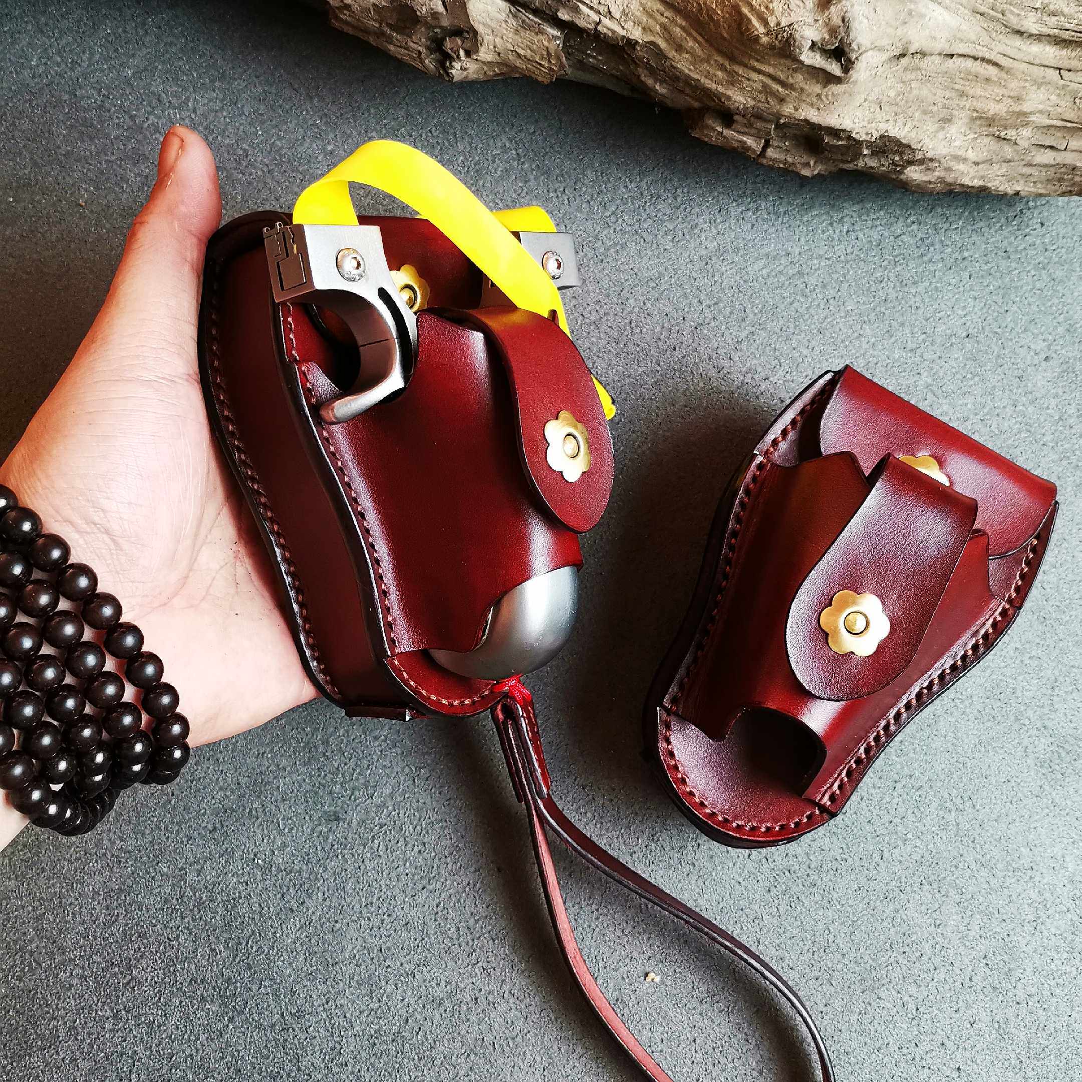 弹弓钢珠一体手工制一体式牛皮植鞣头层制作皮包腰包