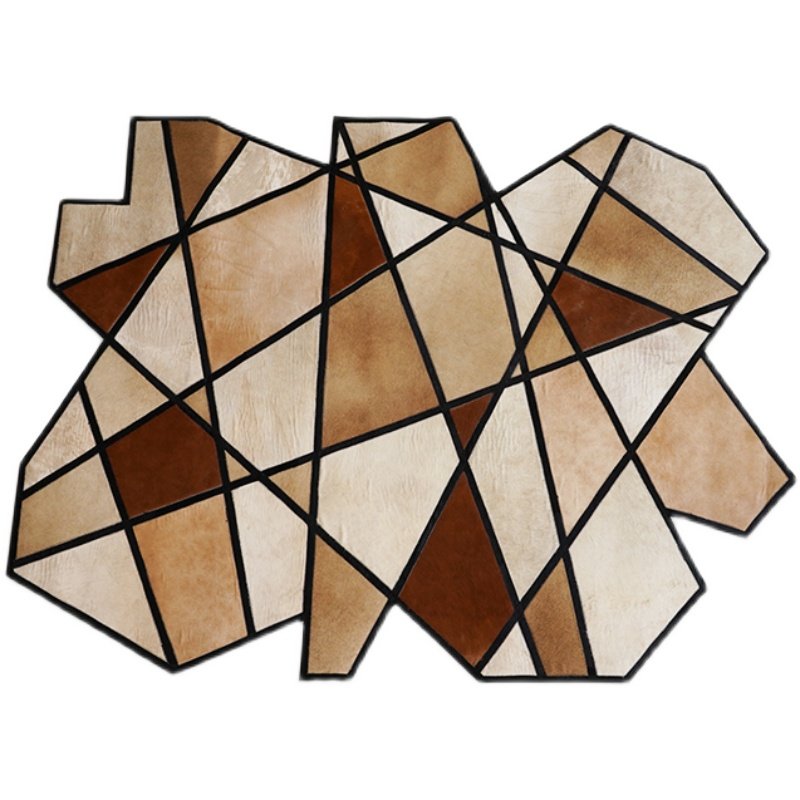拙匠良品牛皮拼接地毯定制异形设计师轻奢整张地毯