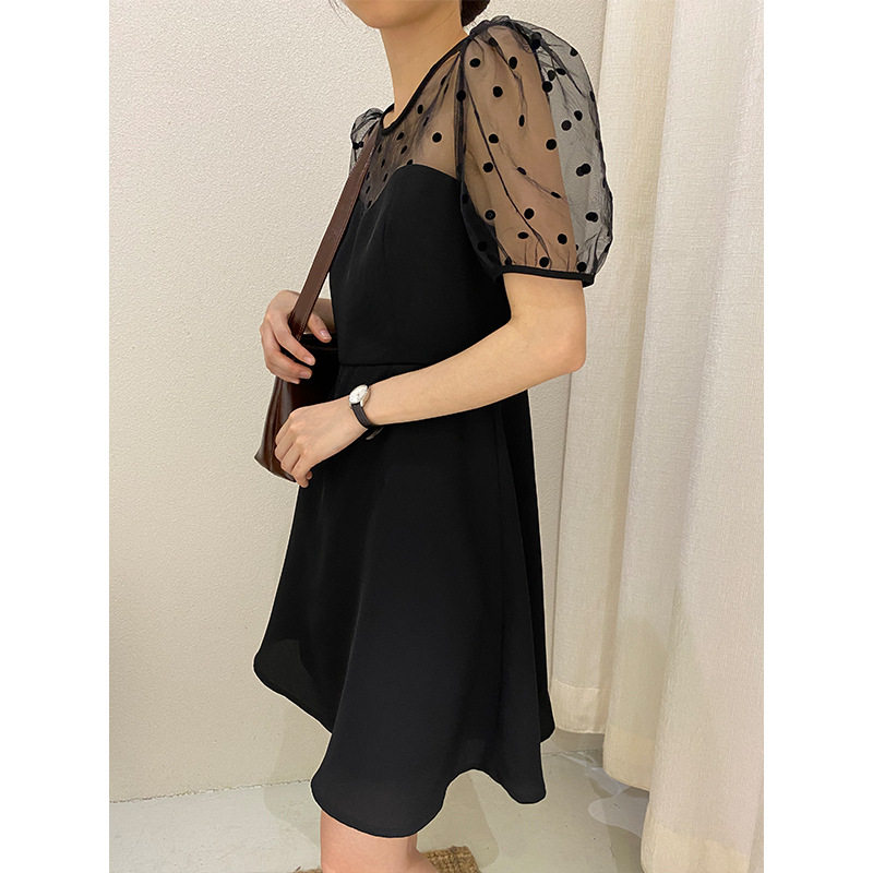 z.a女装夏季新品蕾丝拼接短袖镂空修身收腰网红女生连衣裙