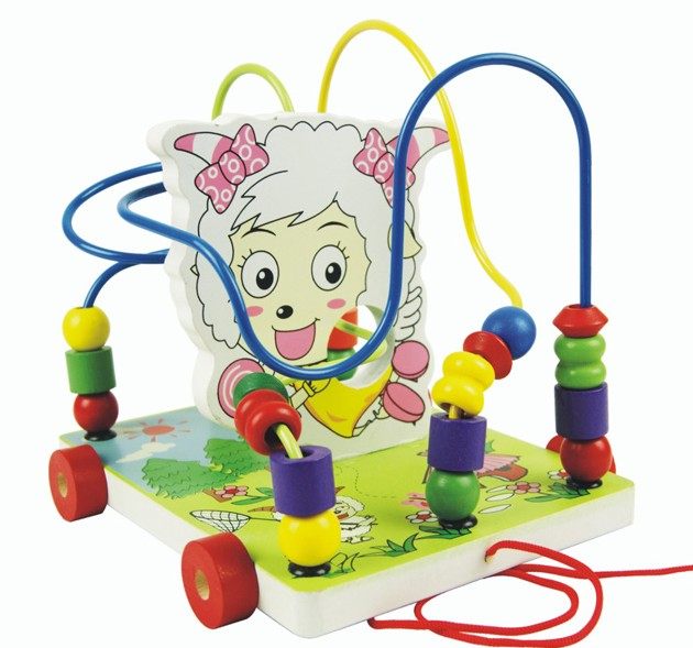 房子拖车绕珠 串珠 儿童益智玩具 木制玩具 锻炼宝宝手指/学走路