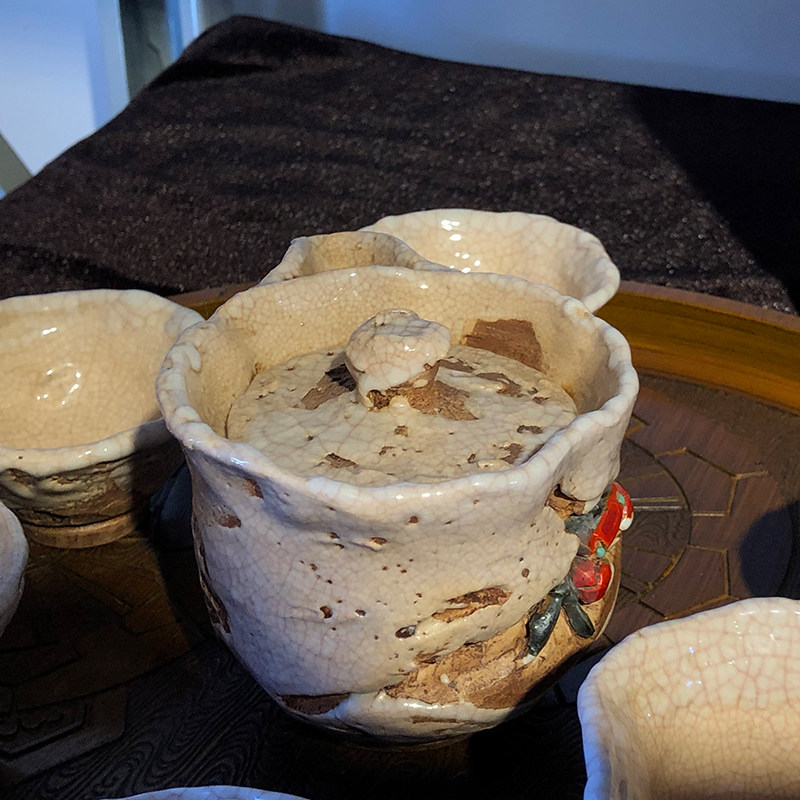 日本回流乐山天神蟹杯岩蟹杯粗陶柴烧鼻祖信乐烧整套茶具