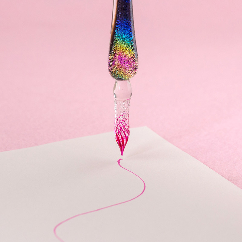 古风玻璃笔蘸水笔套装中国风复古学生用墨水星空渐变色水晶笔