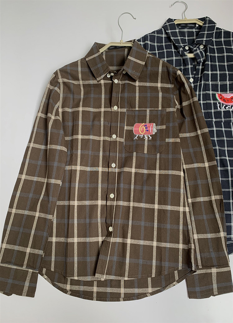 菁菁阁处理刺绣图案格子长袖衬衫x163衬衫