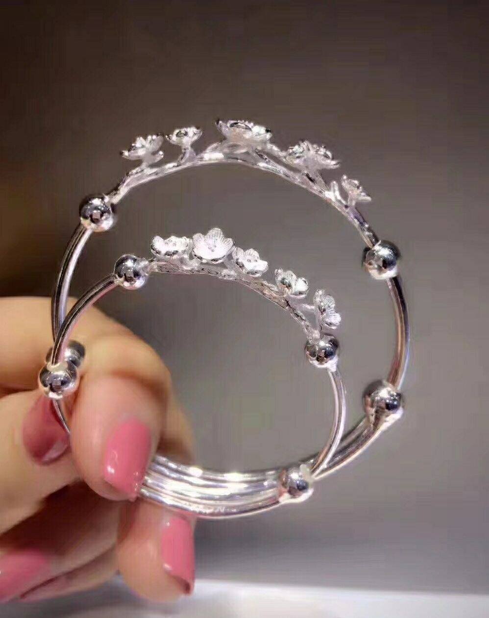 亲子优饰正生s990足银三生三世桃花手镯小巧精致手镯