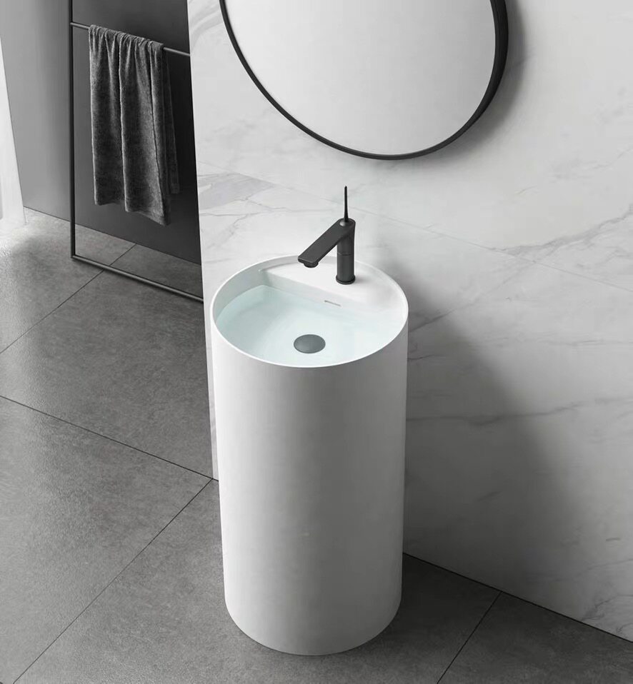 柱式立柱洗手盆人造石立柱盆落地立式圆形一体式立柱盆