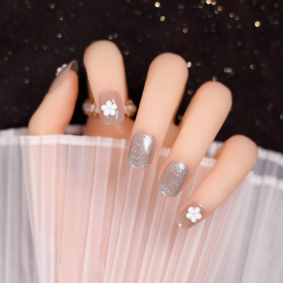 指甲冰透重工短款贴片穿戴美甲成品反复拆卸美甲工具