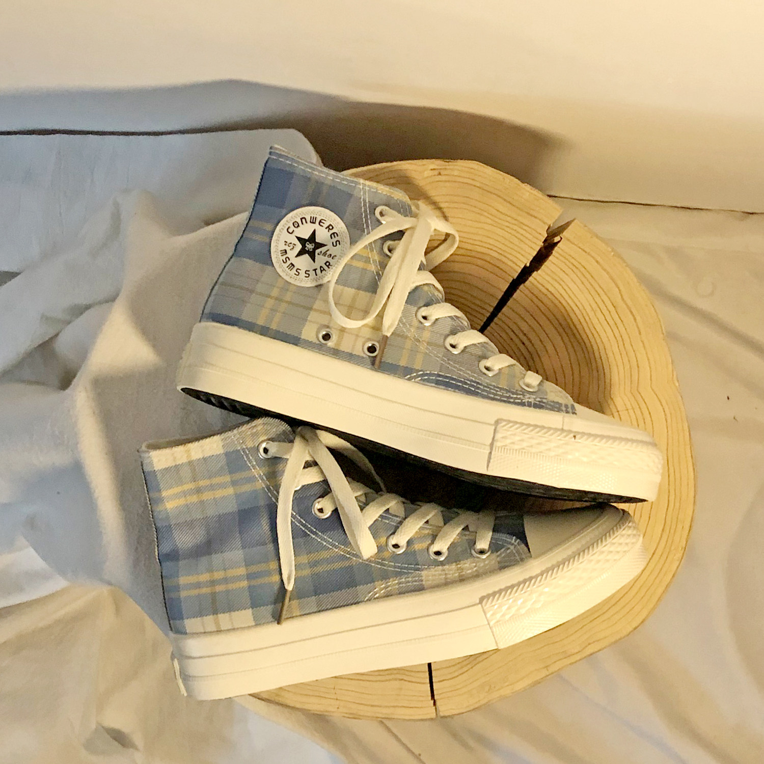 小众设计jk格子鞋日系高帮帆布鞋ulzzang百搭帆布鞋