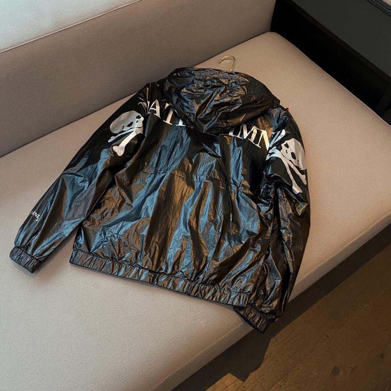 欧美潮牌秋新款MMJ骷髅头印花暗黑男士长袖修身连帽夹克风衣外套