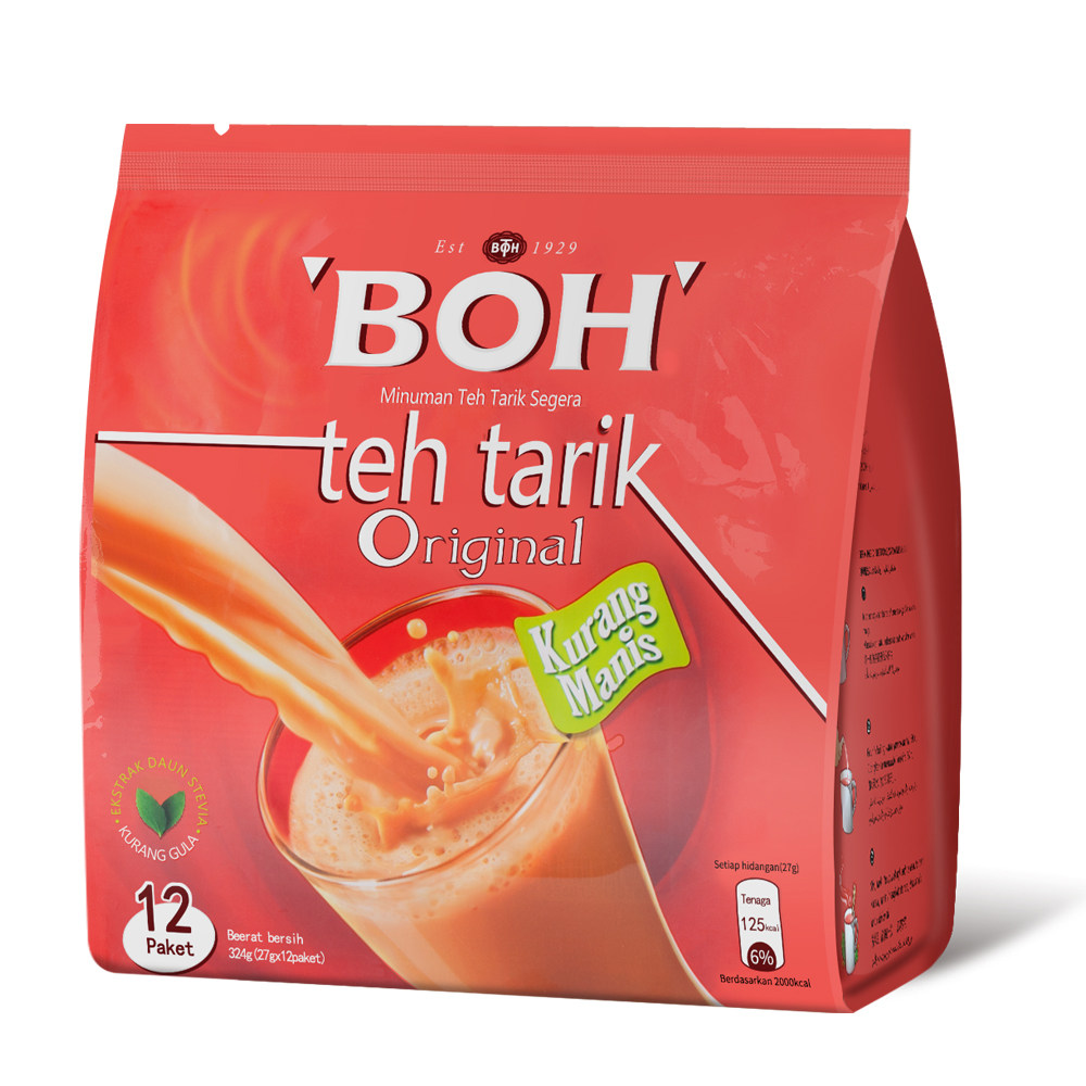 马来西亚进口boh宝乐国民拉茶少糖27g*12袋装速溶奶茶冲饮品