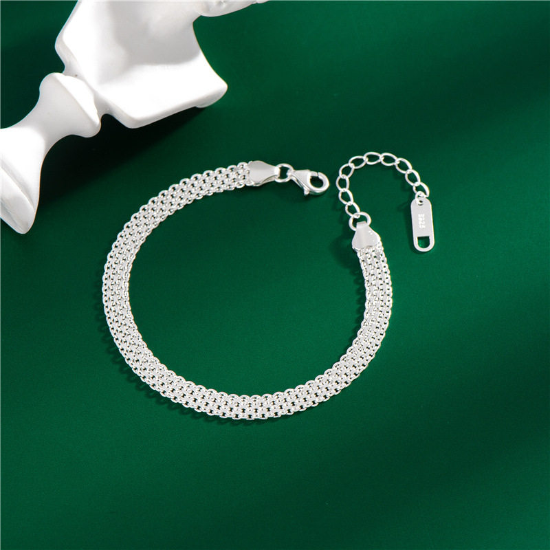 s925白银色饰品手饰银色波光粼粼纯银手链编织进口手链