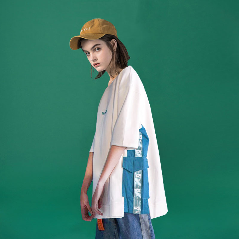 2021年夏季新品复古印花串标T恤男ins短袖嘻哈潮牌情侣款oversize