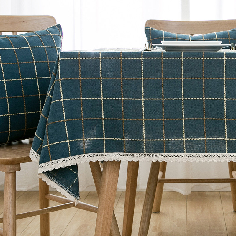桌布美式格子布艺棉麻简约轻奢高级感餐台布桌布
