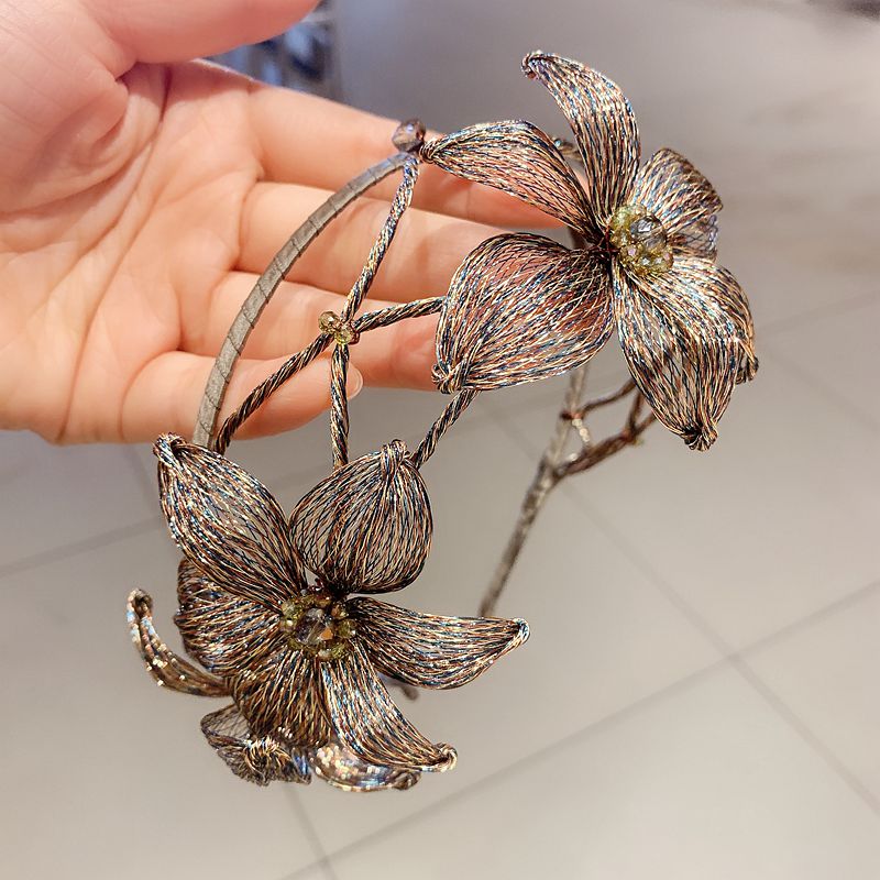 悠家韩国纯手工铜丝编织花朵镂空发箍气质森女发卡压发头箍