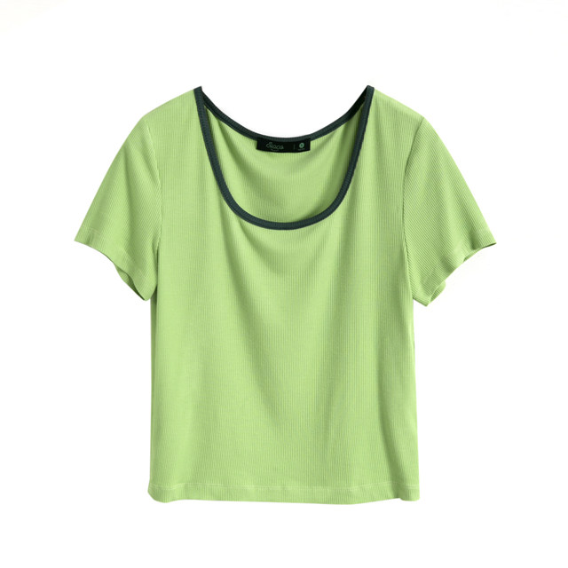 Net red Korean version of the contrast design sense of women's short-sleeved t-shirt women's summer 2020 new short top ins super hot trend Net red Korean version of the contrast design sense of women's short-sleeved t-shirt women's summer 2020 new short top ins super hot trend