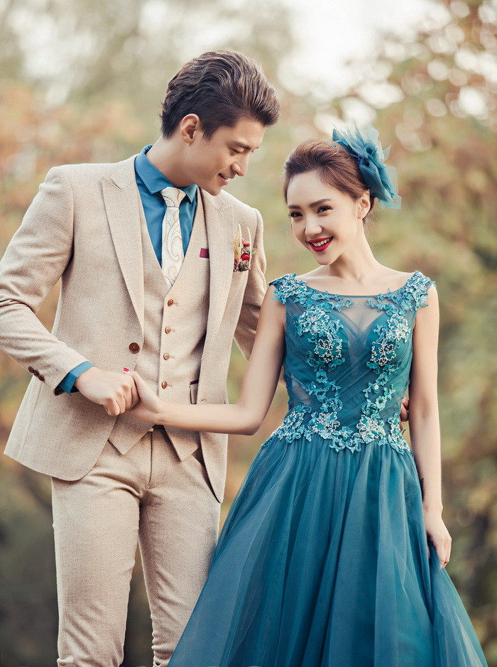 影楼西服男士修身韩式婚纱照演出舞台主持清新混搭三件套礼服西装