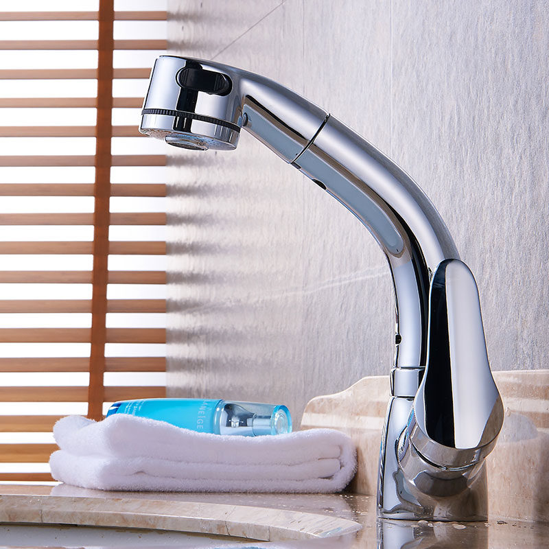 全铜体抽拉水龙头冷热拉伸洗手脸盆面盆台盆升降面盆龙头