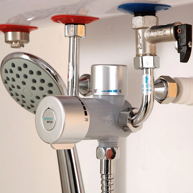 电热水器恒温阀 明装智能38度自动调温u型恒温混水阀温控淋浴花洒