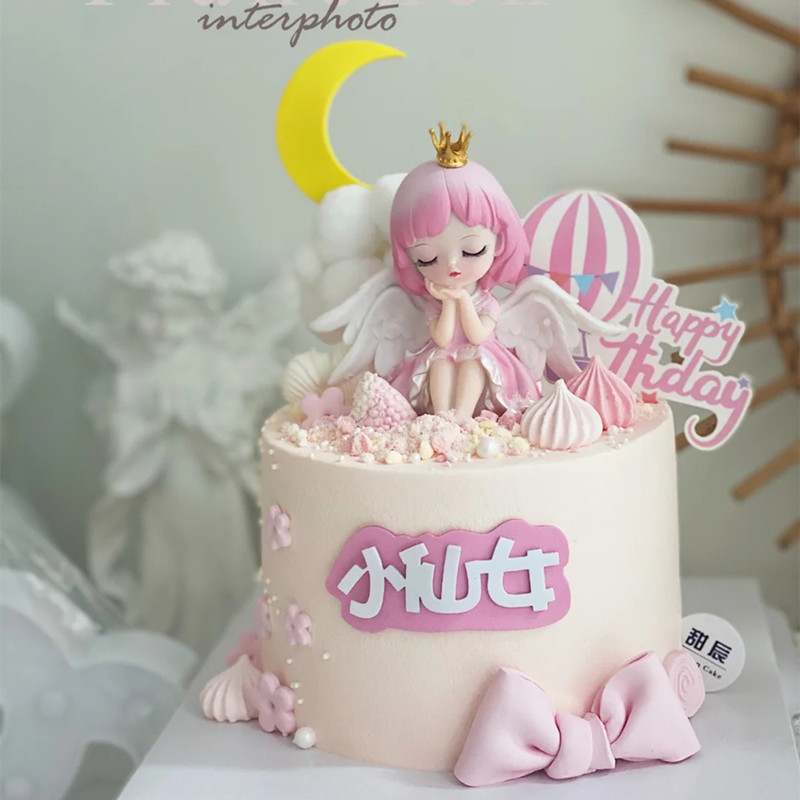 生日蜜雪儿公主蛋糕装饰摆件快乐乐插网红天使节日装扮用品