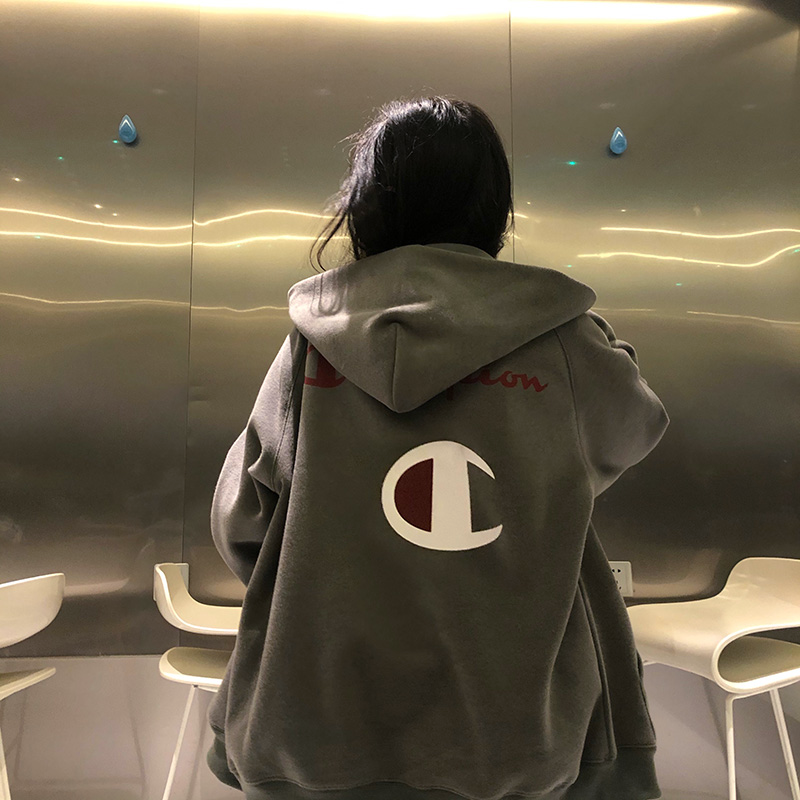 champion日版代购冠军卫衣女加绒加厚拉链开衫连帽外套男女情侣款