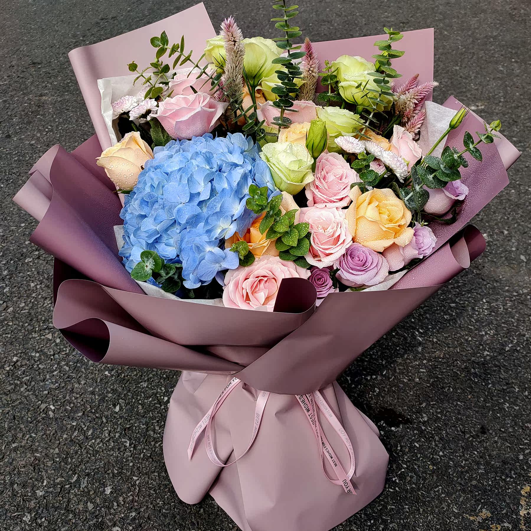 绣球橘梗玫瑰花混搭花束同城速递天津鲜花速递(同城)
