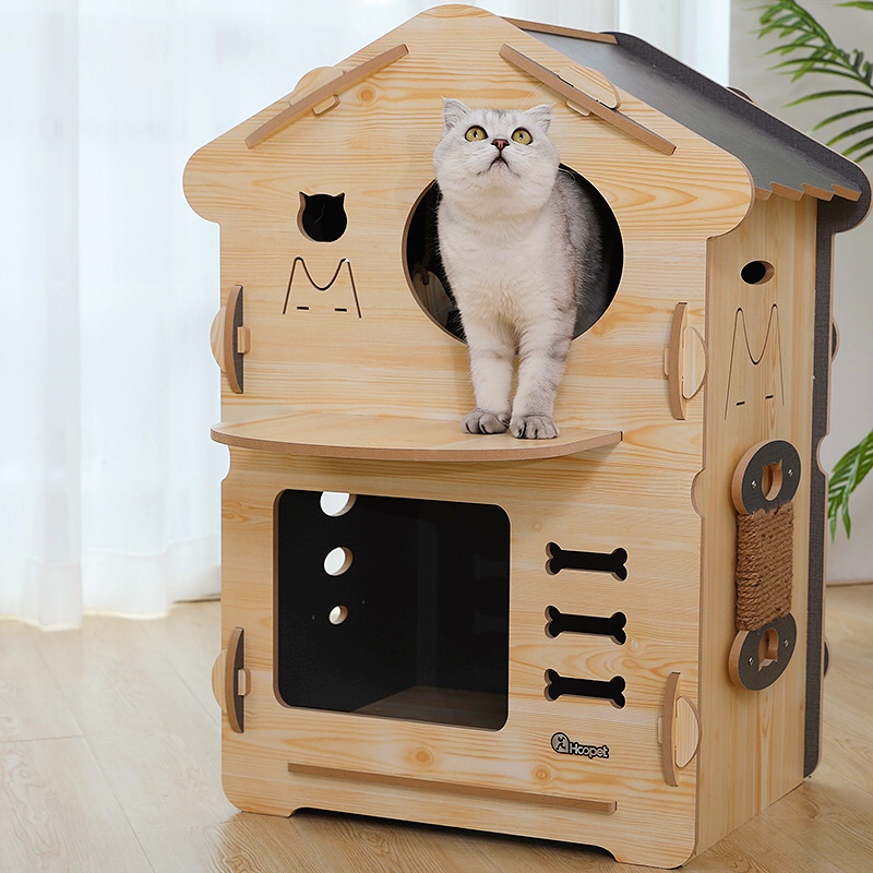 猫窝四季通用双层猫床别墅猫舍猫屋木屋蓝猫窝