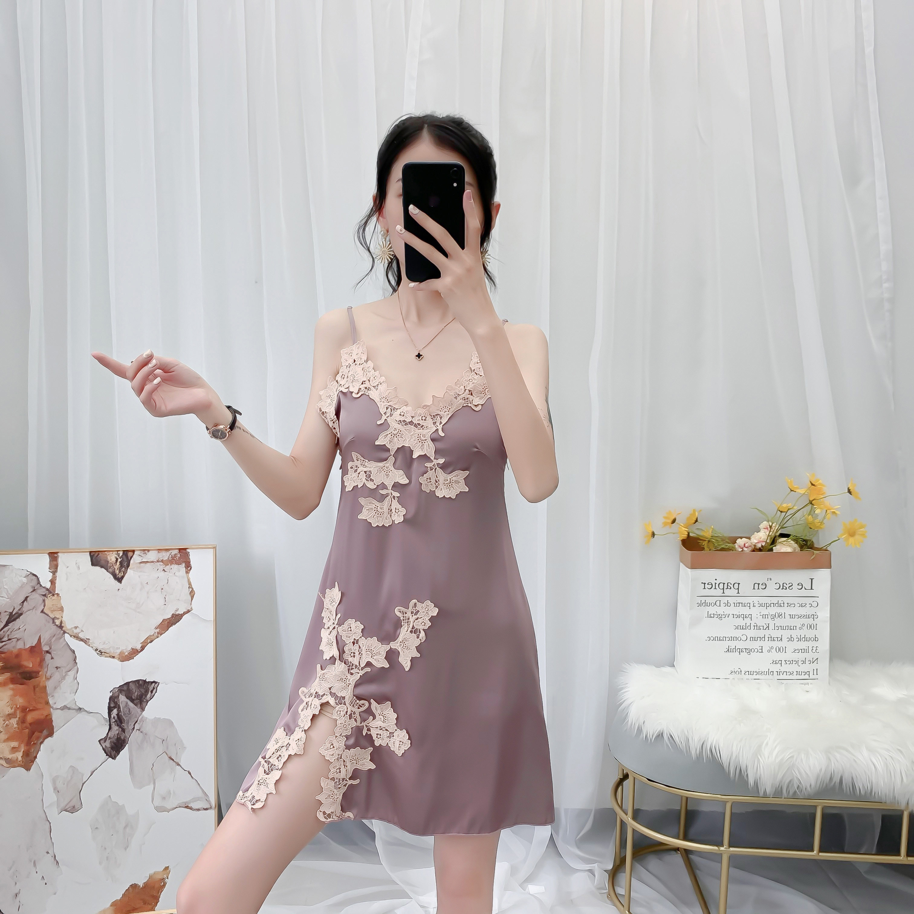 性感女夏开叉蕾丝薄款春秋睡衣吊裙夏性感睡裙睡裙