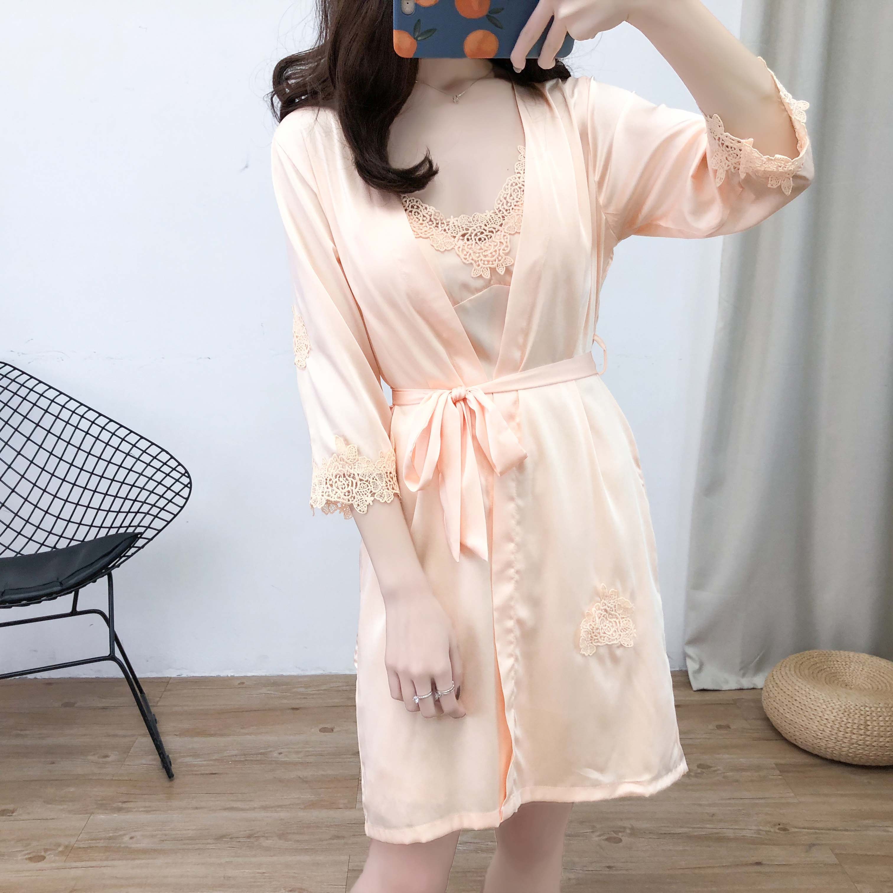 性感睡衣两件套睡袍女夏秋冰丝火辣成人薄款骚情趣吊带睡裙可外穿