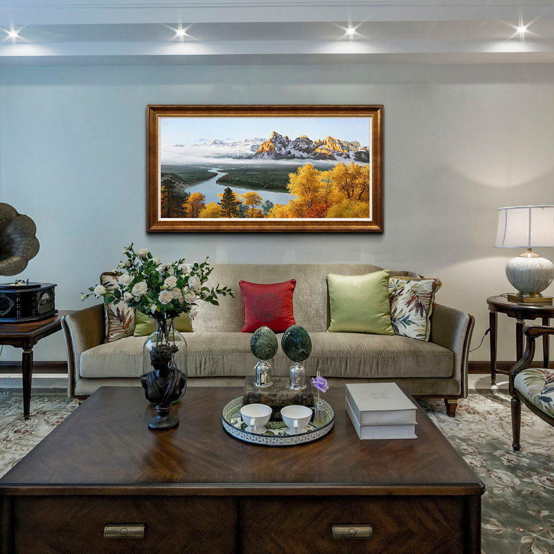 日照金山中式客厅装饰画山水风景画办公室油画美式油画