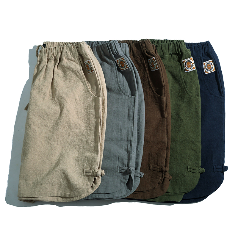 新品中国风亚麻休闲短裤男复古日系棉麻宽松青年沙滩五分裤夏季薄