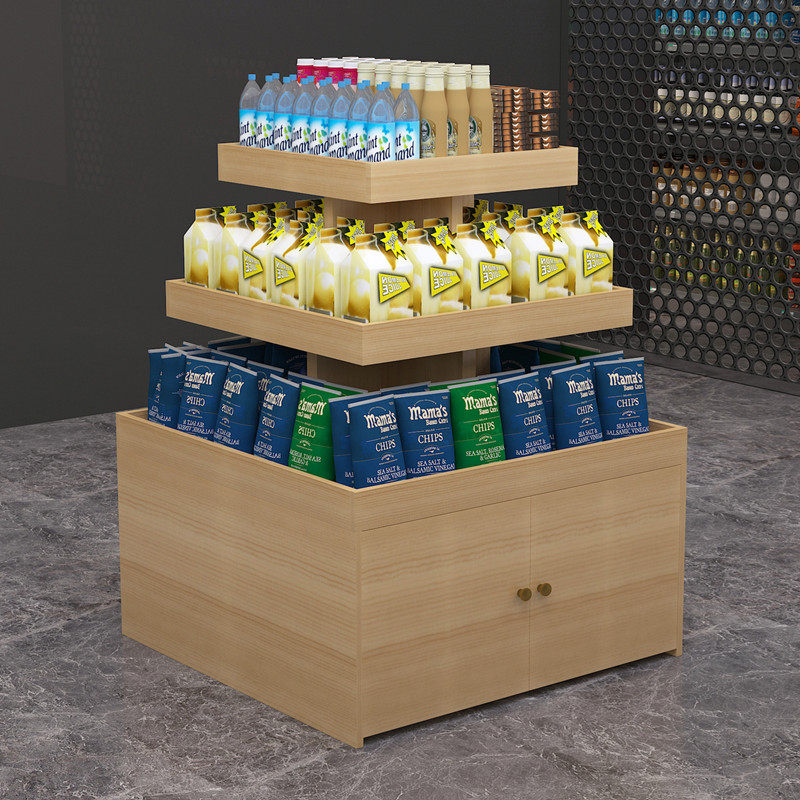 木质中岛货柜堆头化妆品展示台促销陈列柜加油站方形超市货架