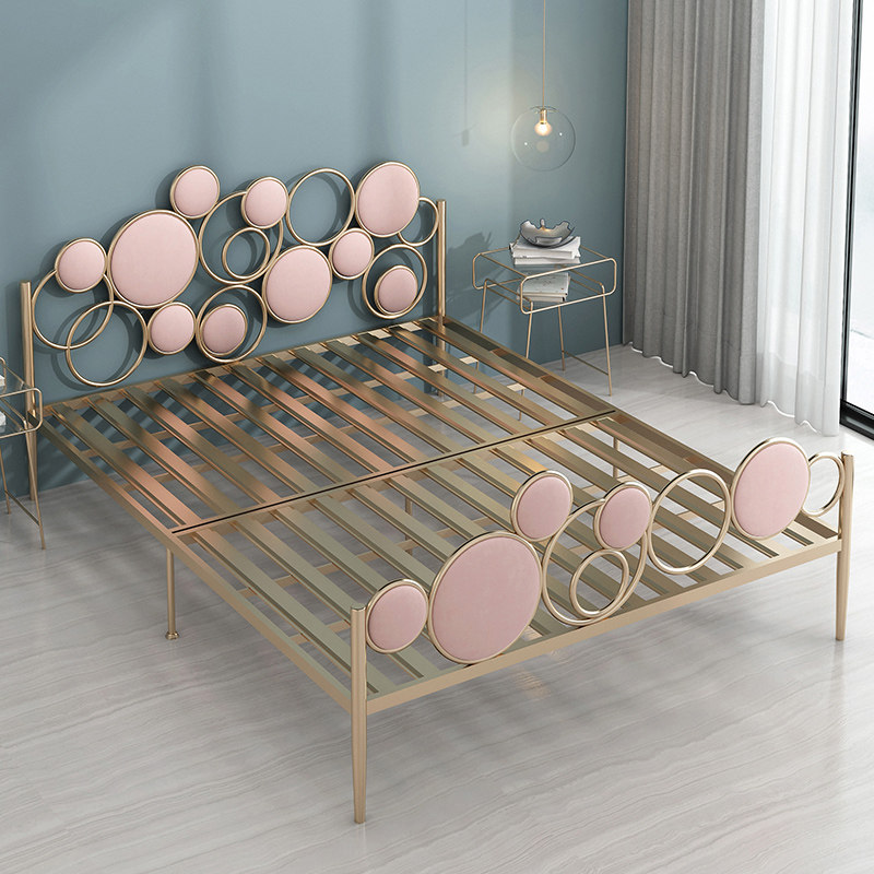 现代简约环保北欧ins网红床轻奢公寓铁艺床金色双人床极简18米床