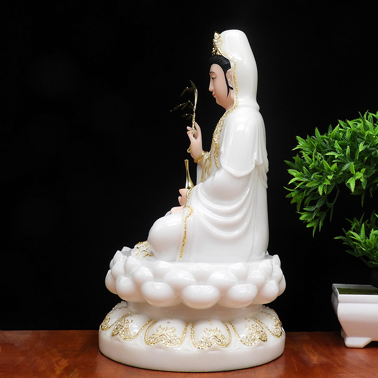 玉观音佛像汉白汉白玉菩萨白玉居家供奉摆件