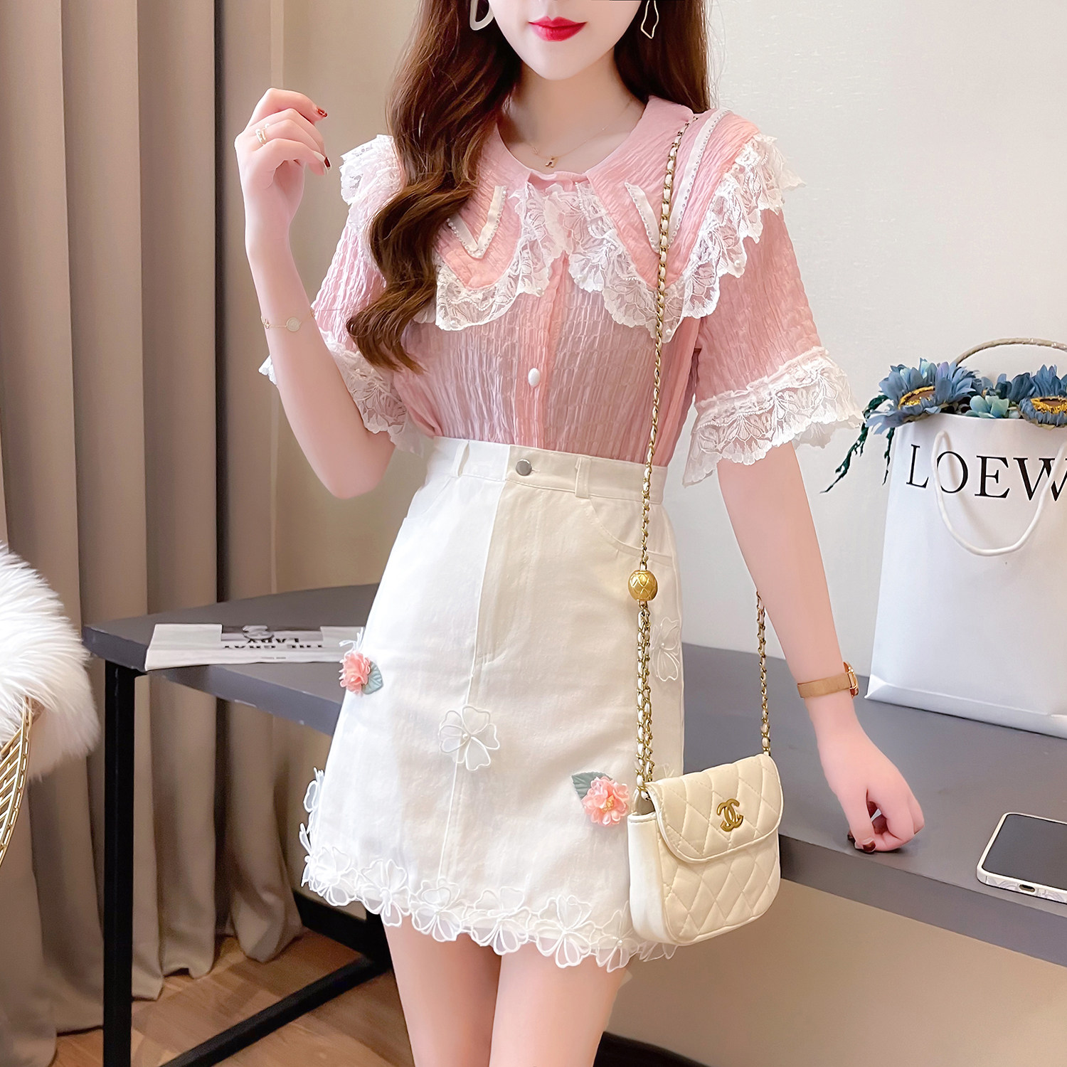 清纯女装甜美套装小个子2022夏季新款可盐可甜时尚套装