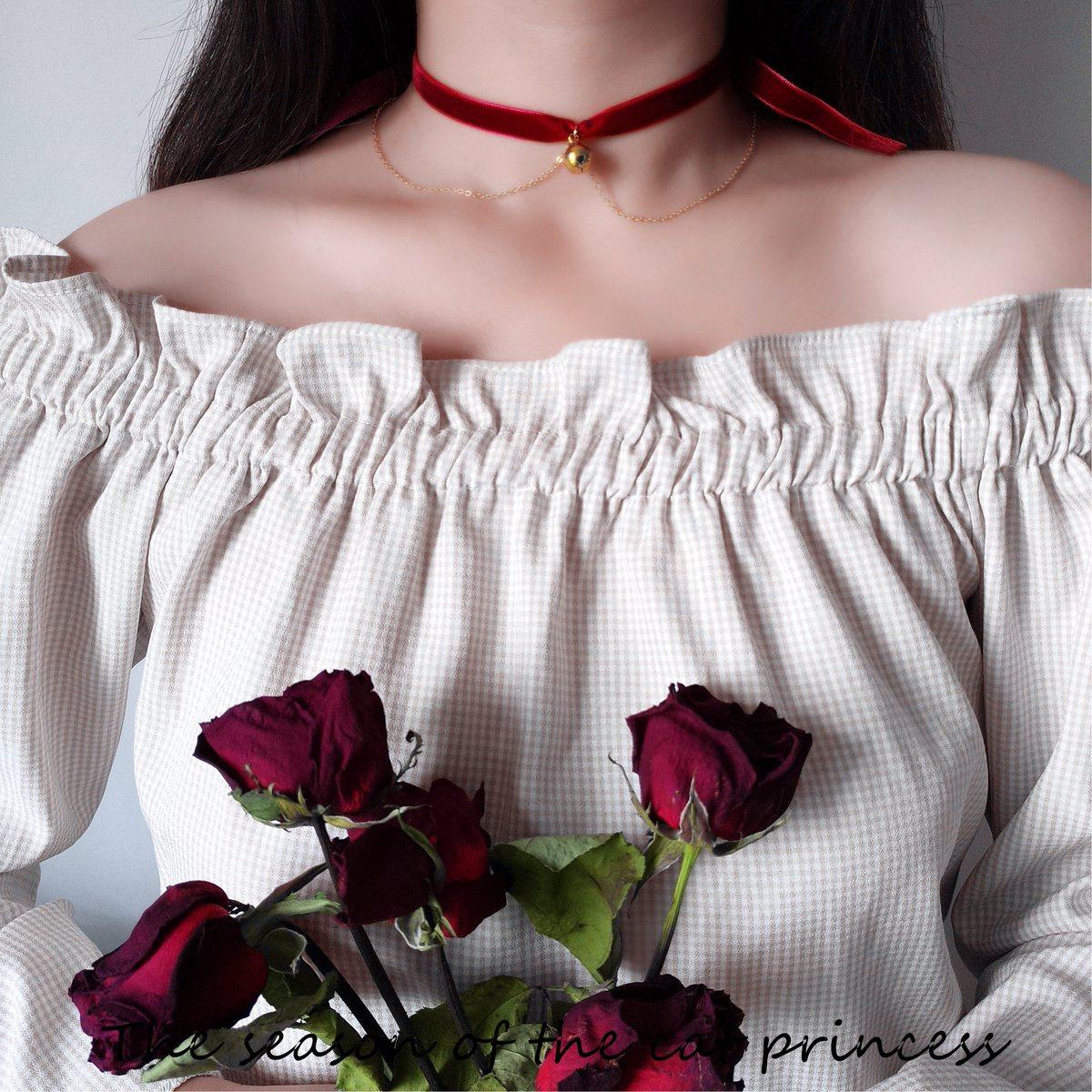 猫妃日系长款choker铃铛双层丝绒项圈绑带酒红项链