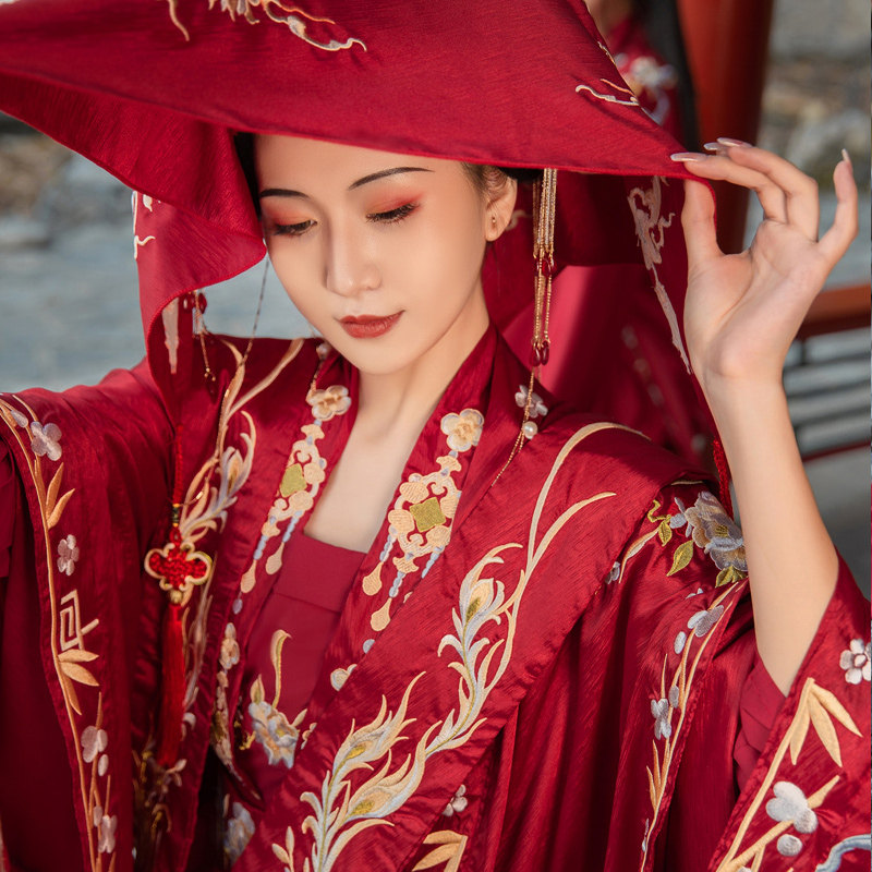 兮织锦御红妆原创男款汉服女中国风重工刺绣霞披宋制婚服红色花嫁