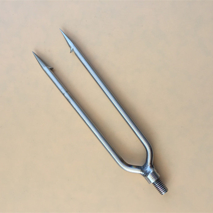 齿排叉圆鱼叉双齿扁平小鱼叉不锈钢伸缩抄网倒刺抄网杆