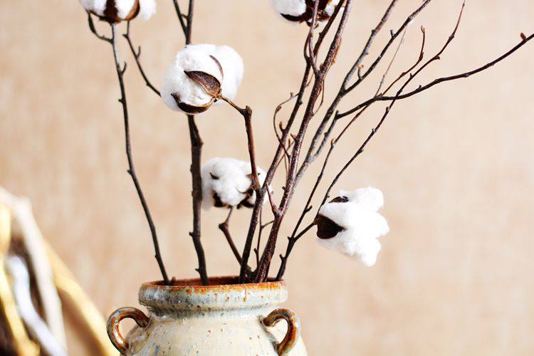 装饰会所落地花瓶插花花束天然真棉花组合干花干枝高长枯树枝干支