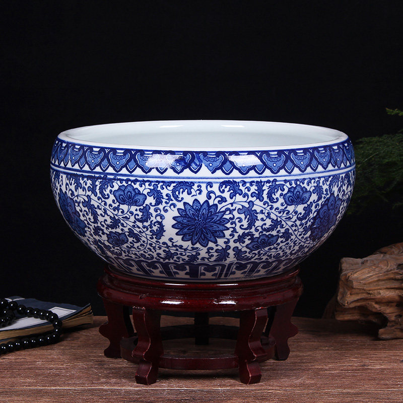 【鱼缸】景德镇陶瓷鱼缸碗莲睡莲盆荷花缸大号乌龟养鱼盆家用