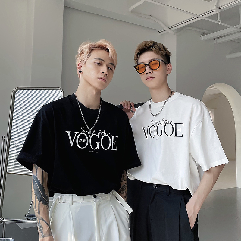 【爱穿帮】英文印花短袖T恤男宽松百搭ins超火潮牌上衣tee情侣