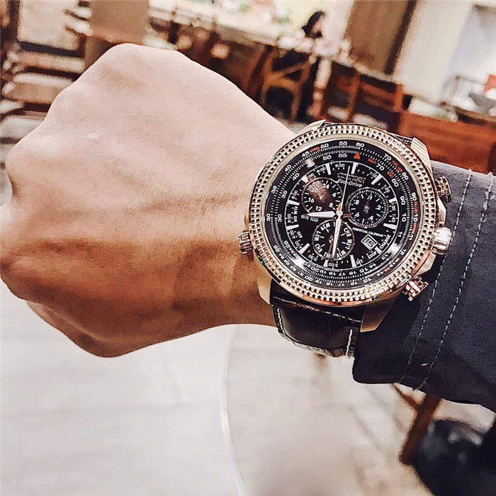 美国代购西铁城Citizen BL5403-03X光动能万年历双时区三眼男手表