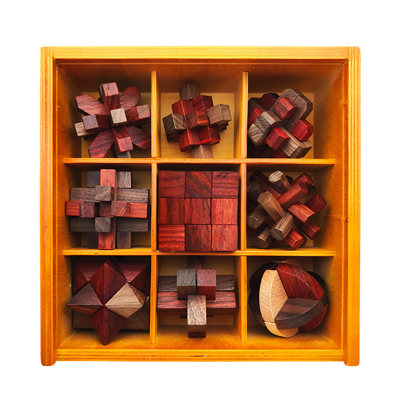 木盒装鲁班锁老人玩具防痴呆解闷神器孔明锁儿童初级老年健脑玩具