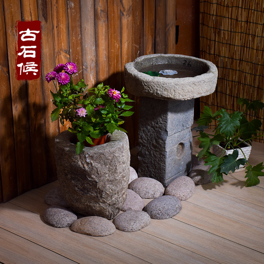 老石器小景观石臼鱼缸花盆日式装饰品庭院茶室店铺仿古摆件老石头