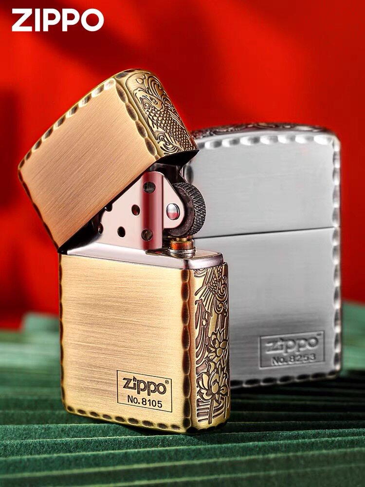 zippo芝宝打火机官方正版防风火机鱼戏莲叶古铜zippo