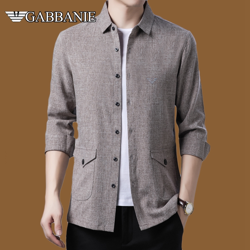 亚麻长袖衬衫男士奇阿玛尼亚修身商务休闲时尚丝光棉免烫棉麻衬衣