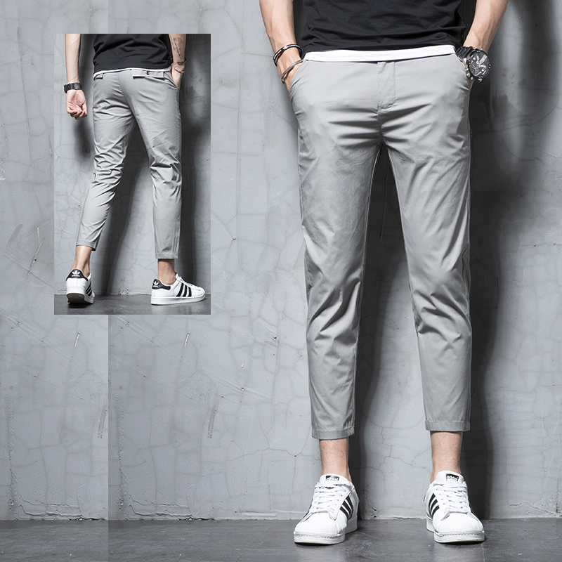 春季薄款休闲裤男士九分裤修身韩版百搭潮流9分小脚男裤裤子直筒