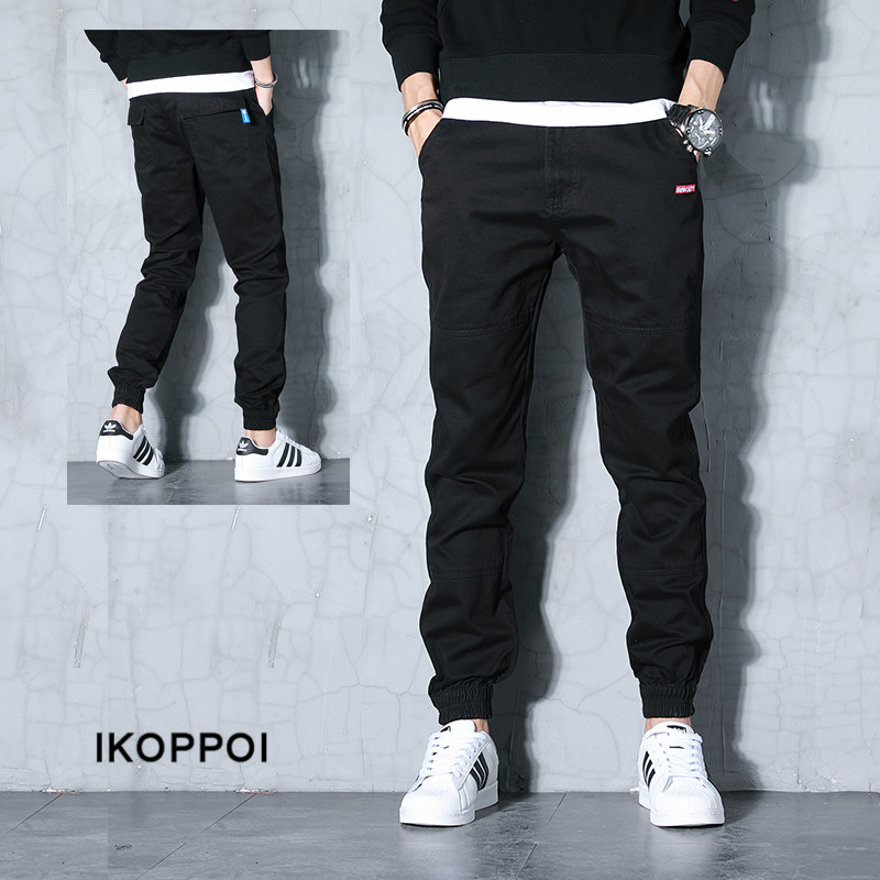 潮牌余文乐夏季工装裤束脚男士宽松大码运动休闲裤束腿小脚长裤子